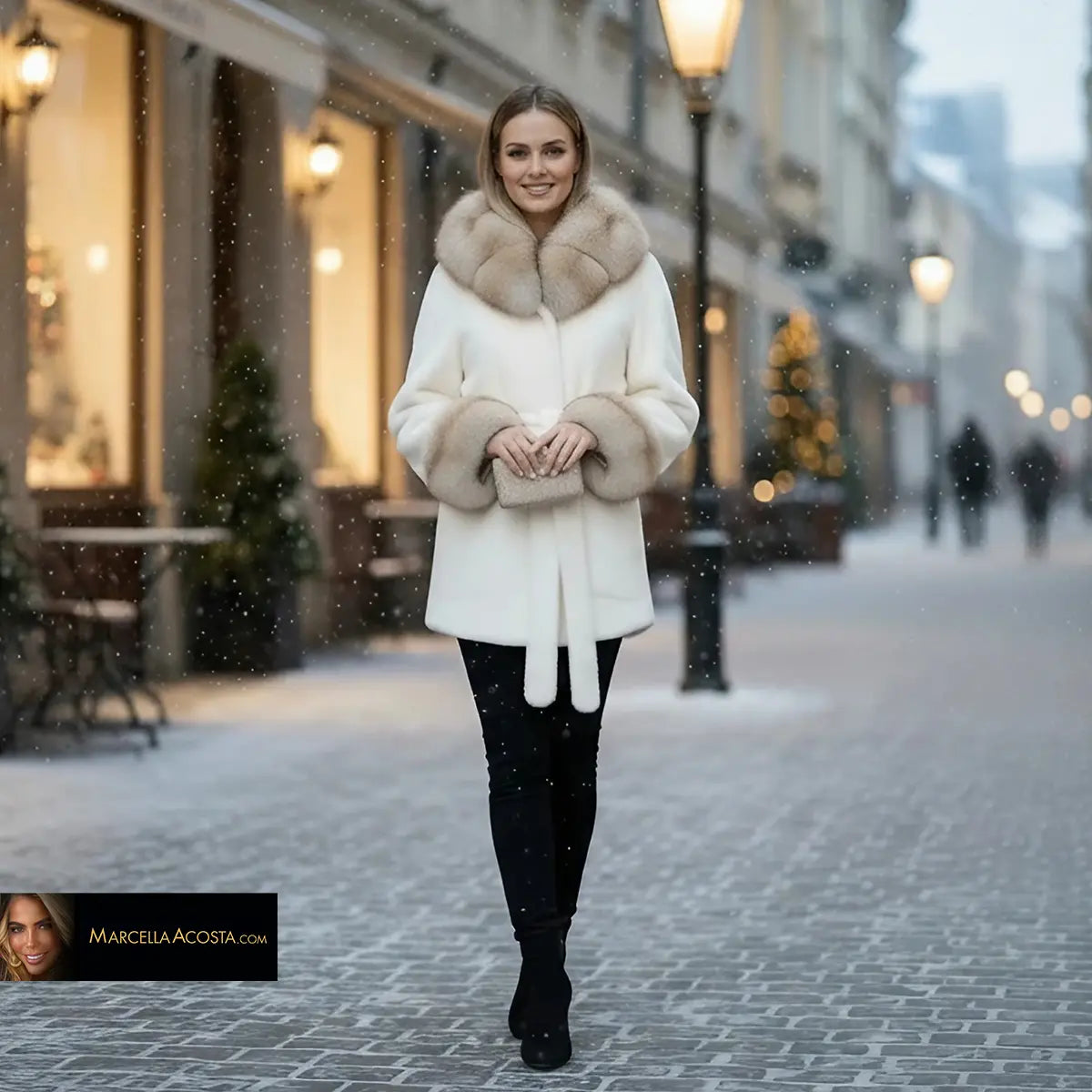 Real Fox, and Alcantara Big White Coat Marcella Acosta Couture Collection