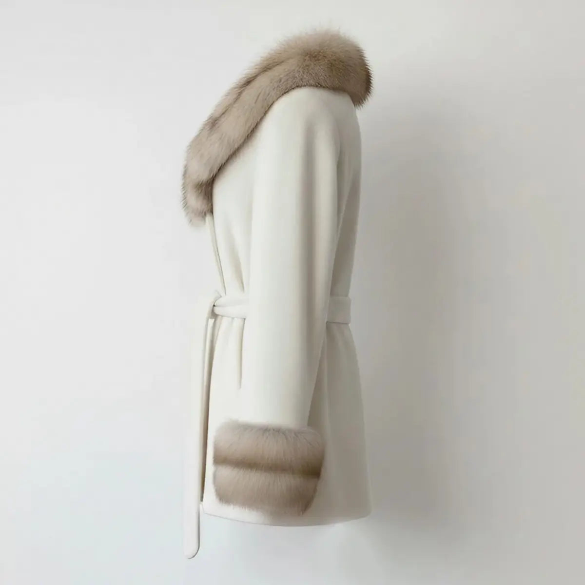 Real Fox, and Alcantara Big White Coat Marcella Acosta Couture Collection