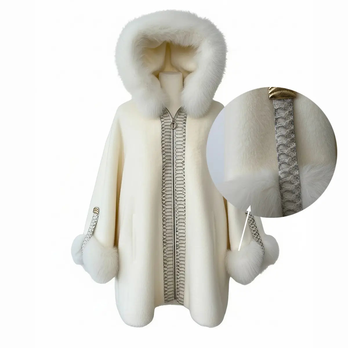 Long White Jacket with Fox Alcantara and Snake Skin Marcella Acosta Couture Collection