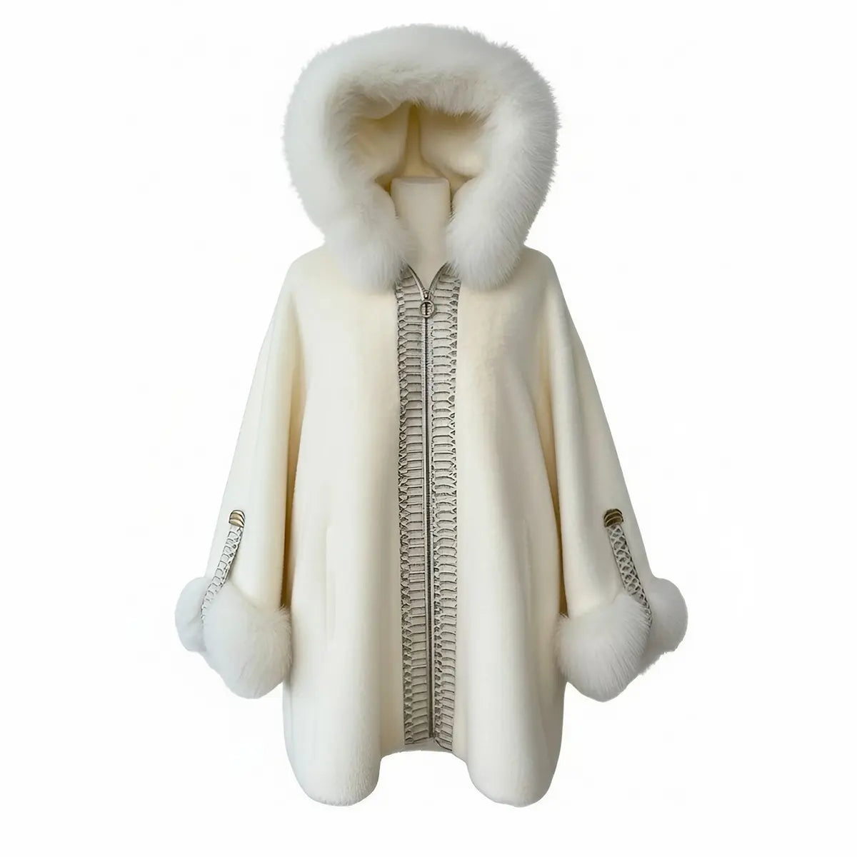 Long White Jacket with Fox Alcantara and Snake Skin Marcella Acosta Couture Collection